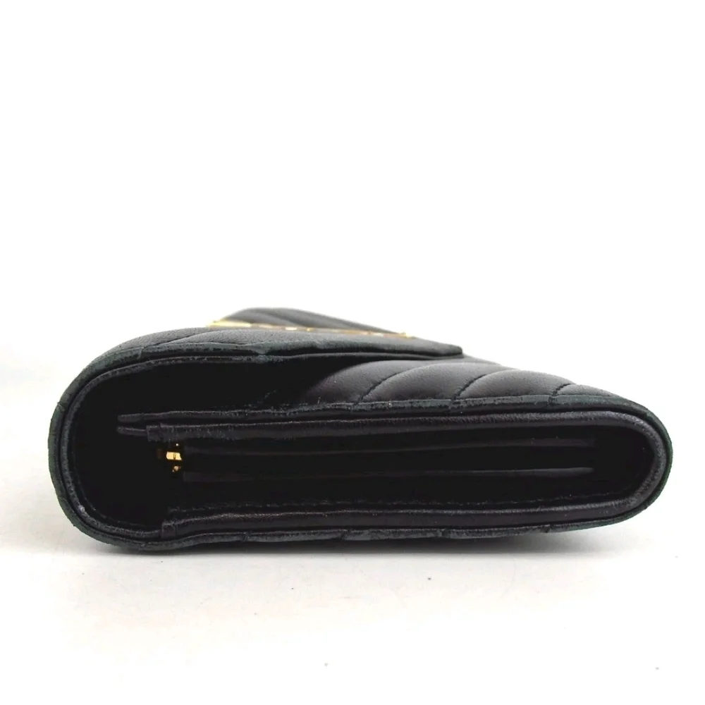 Authentic Yves Saint Laurent YSL logo V stitch wallet/ Clucth leather - Picture 3 of 14